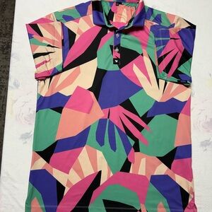 Bad Birdie Multi-Color Geo-Print Polo in Pink, Green, Purple & Black